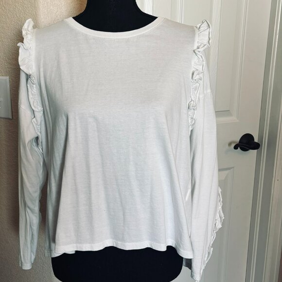 ZARA- long sleeve white shirt with ruffle detailing - Picture 1 of 4